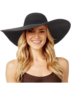 DRESHOW Beach Hats for Women Big Straw Wide Brim Summer Hat Floppy Foldable Roll up Cap Sun Hat UPF 50+