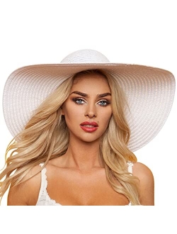 DRESHOW Beach Hats for Women Big Straw Wide Brim Summer Hat Floppy Foldable Roll up Cap Sun Hat UPF 50+