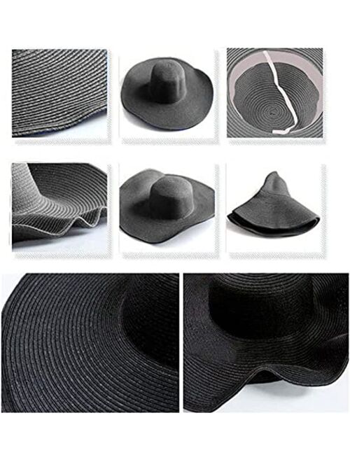 DRESHOW Beach Hats for Women Big Straw Wide Brim Summer Hat Floppy Foldable Roll up Cap Sun Hat UPF 50+