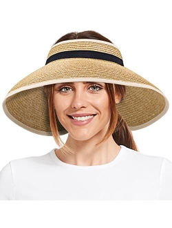 Faintey Sun Visor Hats for Women, Summer Beach Hat Wide Brim, Adjustable UV UPF50+ Protection Roll Up Ponytail Visors Hat, Travel