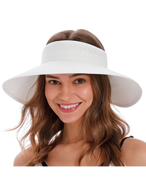 Simplicity Women's Summer Foldable Wide Brim Beach Hats Straw Sun Visor Hats