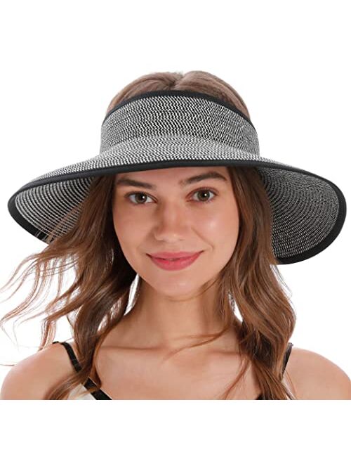 Simplicity Women's Summer Foldable Wide Brim Beach Hats Straw Sun Visor Hats