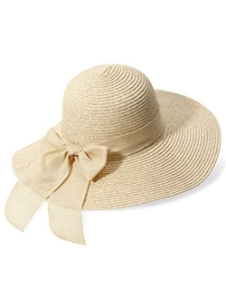 Tifflake Womens Beach Straw Sun Hat: Large Ladies Foldable & Packable Floppy Hats with Wide Brim-UPF 50 UV Protection Summer Sunhat