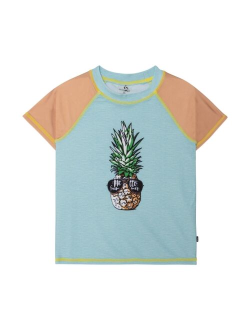 Deux par Deux Boy Short Sleeve Rash guard Turquoise & Brown Pineapple Print - Toddler|Child