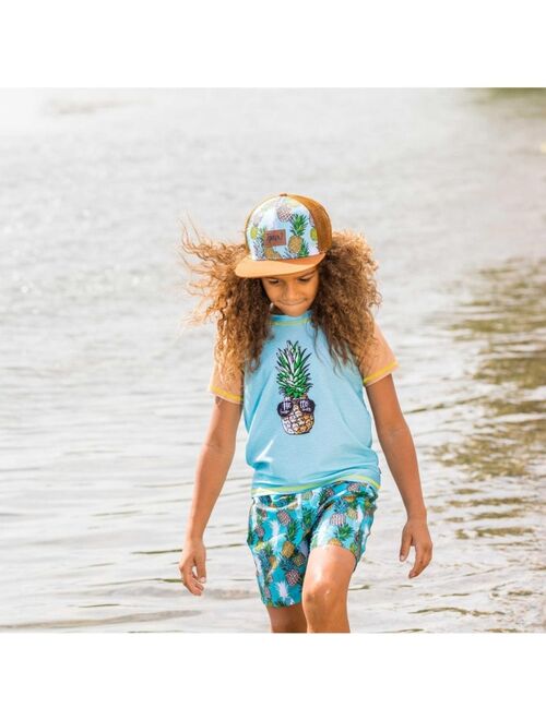 Deux par Deux Boy Short Sleeve Rash guard Turquoise & Brown Pineapple Print - Toddler|Child