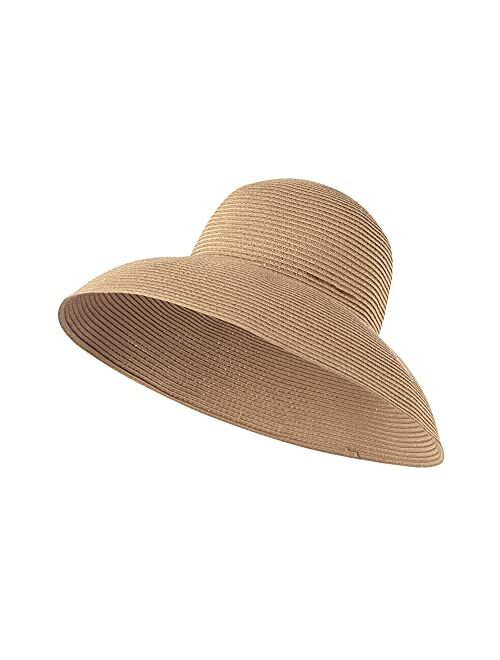 Ohrain Womens Wide Brim Straw Hat Summer Beach Hat Foldable Roll up Floppy Sun Hats UPF300+ SLHH1M033X