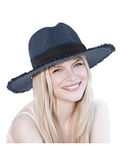 Busylittlebee Straw Sun Hat for Women Summer Beach Wide Brim UV Protection Hats with Chin Strap Travel Foldable UPF 50