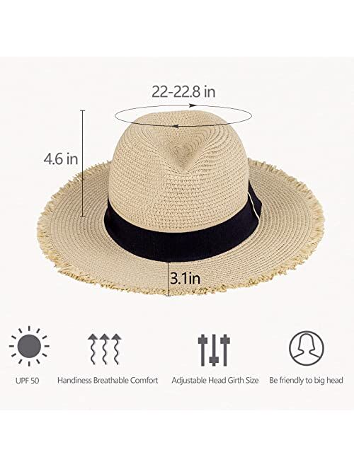 Busylittlebee Straw Sun Hat for Women Summer Beach Wide Brim UV Protection Hats with Chin Strap Travel Foldable UPF 50