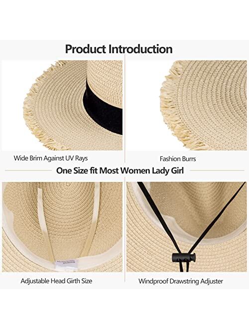 Busylittlebee Straw Sun Hat for Women Summer Beach Wide Brim UV Protection Hats with Chin Strap Travel Foldable UPF 50