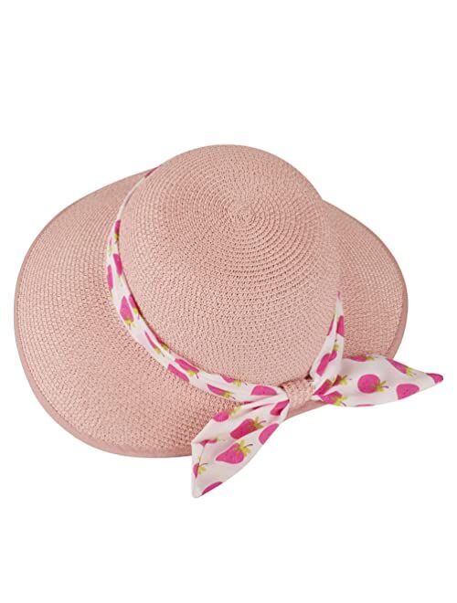 Busylittlebee Straw Sun Hat for Women Summer Beach Wide Brim UV Protection Hats with Chin Strap Travel Foldable UPF 50