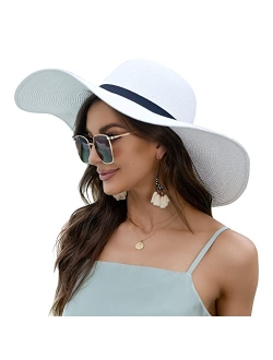 Naivlizer Women Wide Brim Sun Hat UPF50 Straw Summer Hat Floppy Beach Hat Roll-Up