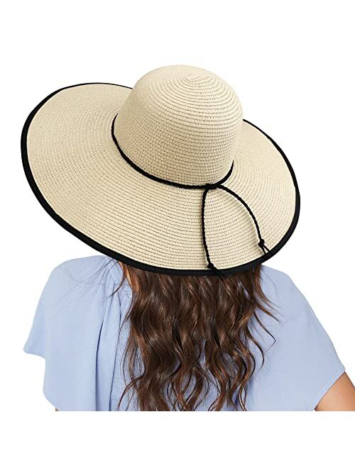 Naivlizer Women Wide Brim Sun Hat UPF50 Straw Summer Hat Floppy Beach Hat Roll-Up