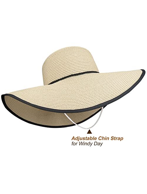 Naivlizer Women Wide Brim Sun Hat UPF50 Straw Summer Hat Floppy Beach Hat Roll-Up