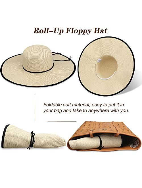 Naivlizer Women Wide Brim Sun Hat UPF50 Straw Summer Hat Floppy Beach Hat Roll-Up