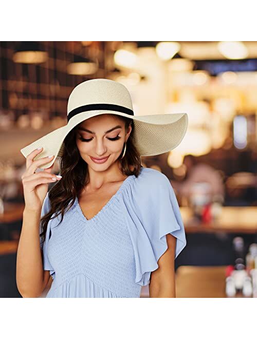 Naivlizer Women Wide Brim Sun Hat UPF50 Straw Summer Hat Floppy Beach Hat Roll-Up