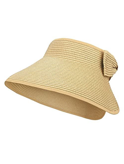 Naivlizer Women Wide Brim Sun Hat UPF50 Straw Summer Hat Floppy Beach Hat Roll-Up