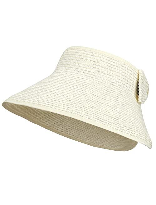 Naivlizer Women Wide Brim Sun Hat UPF50 Straw Summer Hat Floppy Beach Hat Roll-Up