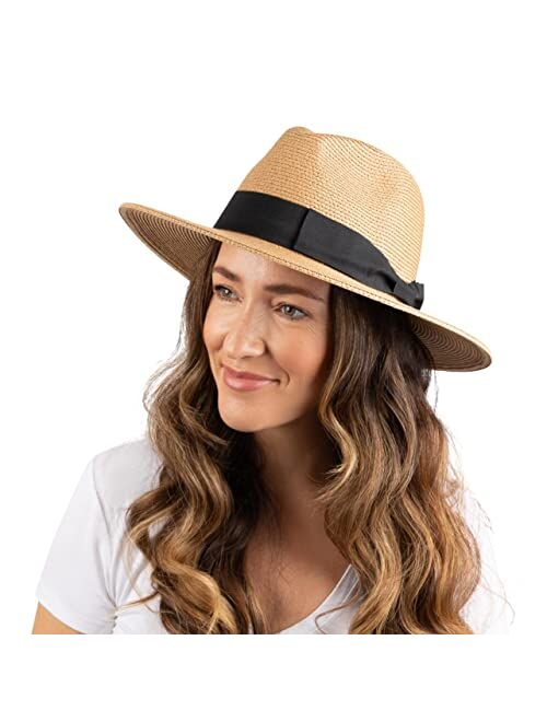 Debra Weitzner Women Fedora Sun Hat with Wide BrimFoldable Roll-Up Straw Beach Hat UPF 50