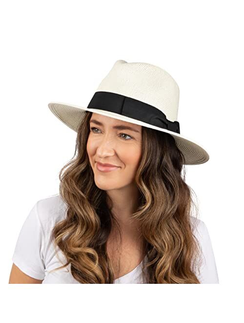 Debra Weitzner Women Fedora Sun Hat with Wide BrimFoldable Roll-Up Straw Beach Hat UPF 50