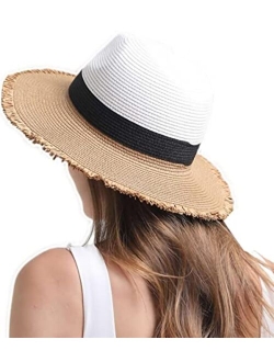 Zicotour Women Sun Visors Wide Brim Foldable Packable Ponytail Beach Hat Straw Leopard Roll Up Bow Visor Sun Hats