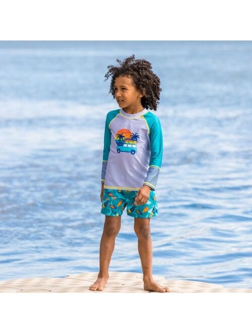 Deux par Deux Boy Long Sleeve Rashguard Turquoise & Grey - Child