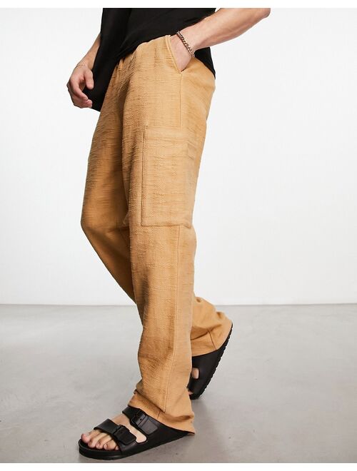 ASOS DESIGN textured relaxed cargo pants in beige