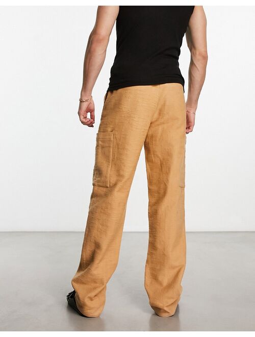 ASOS DESIGN textured relaxed cargo pants in beige