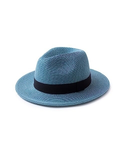 Joywant Womens Straw Fedora Beach Sun Hat, Packable Wide Brim Panama Hat for Women UV UPF50+ Summer Hat-Abby