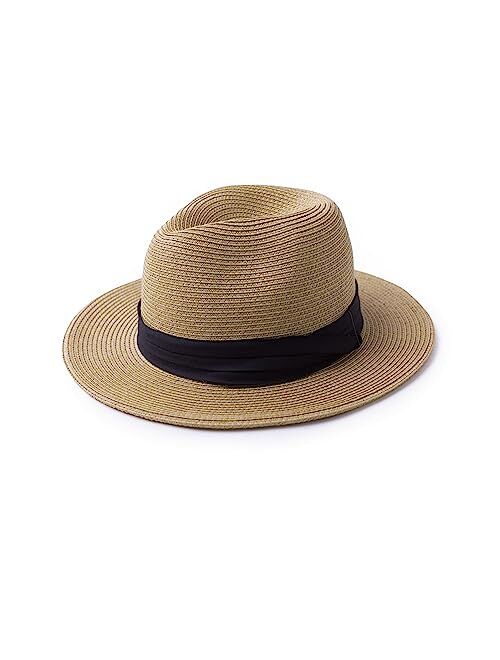 Joywant Womens Straw Fedora Beach Sun Hat, Packable Wide Brim Panama Hat for Women UV UPF50+ Summer Hat-Abby