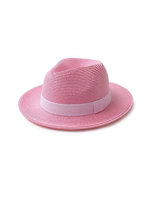 Joywant Womens Straw Fedora Beach Sun Hat, Packable Wide Brim Panama Hat for Women UV UPF50+ Summer Hat-Abby