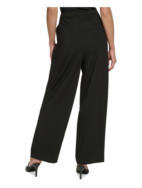 DKNY Petite Draped High-Rise Wide-Leg Pants