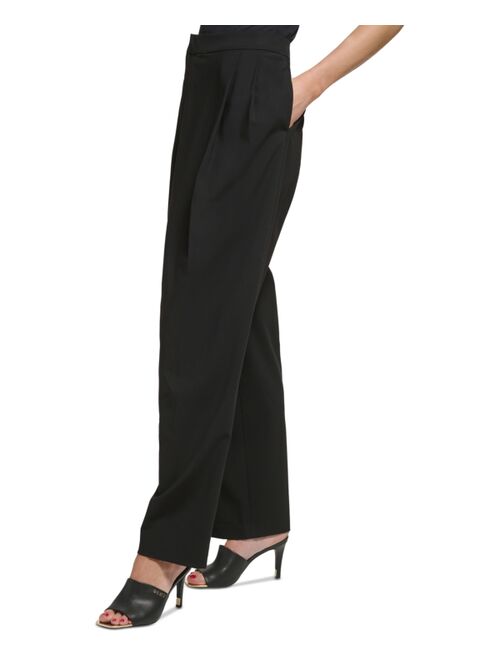 DKNY Petite Draped High-Rise Wide-Leg Pants