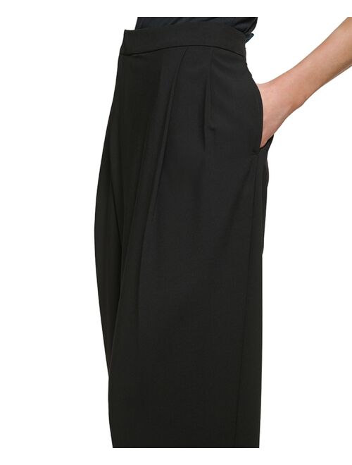 DKNY Petite Draped High-Rise Wide-Leg Pants