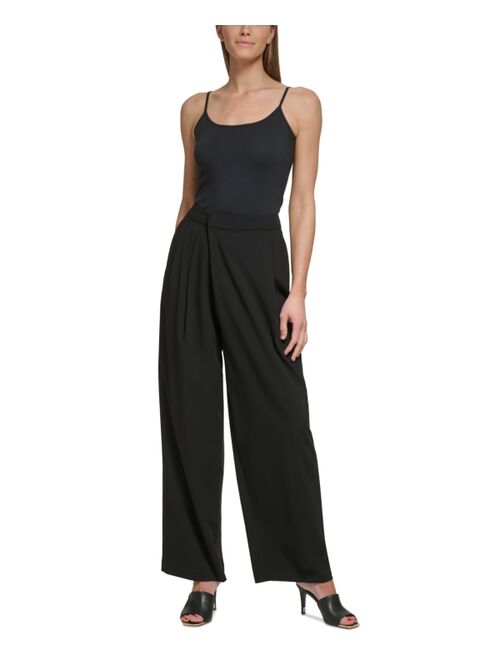 DKNY Petite Draped High-Rise Wide-Leg Pants