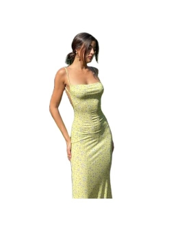 Kmbangi Women Cutout Backless Maxi Dress Sexy Sleeveless Split Cocktail Dresses Bodycon Spaghetti Strap Long Dress Party