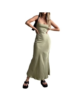 Kmbangi Women Cutout Backless Maxi Dress Sexy Sleeveless Split Cocktail Dresses Bodycon Spaghetti Strap Long Dress Party