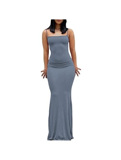 Kmbangi Women Cutout Backless Maxi Dress Sexy Sleeveless Split Cocktail Dresses Bodycon Spaghetti Strap Long Dress Party