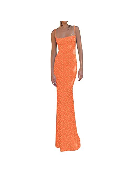 Kmbangi Women Cutout Backless Maxi Dress Sexy Sleeveless Split Cocktail Dresses Bodycon Spaghetti Strap Long Dress Party