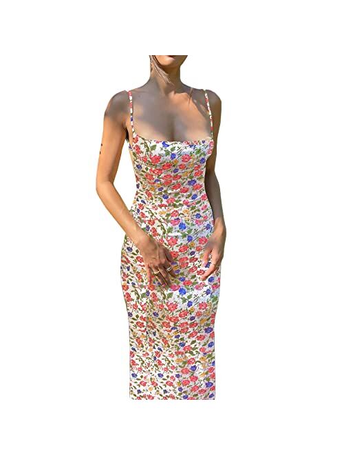 Kmbangi Women Cutout Backless Maxi Dress Sexy Sleeveless Split Cocktail Dresses Bodycon Spaghetti Strap Long Dress Party