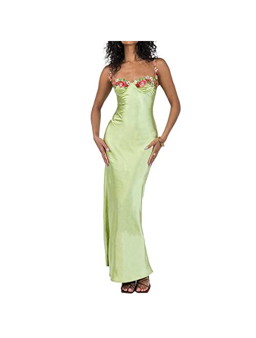 Kmbangi Women Cutout Backless Maxi Dress Sexy Sleeveless Split Cocktail Dresses Bodycon Spaghetti Strap Long Dress Party