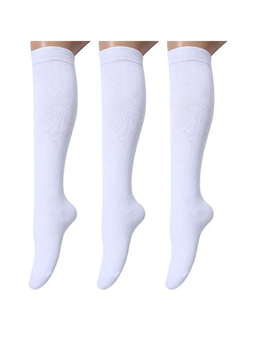 Leotruny 3 Pairs Women's Cotton Opaque Knee High Socks