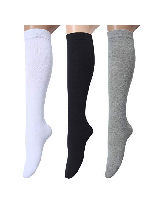 Leotruny 3 Pairs Women's Cotton Opaque Knee High Socks