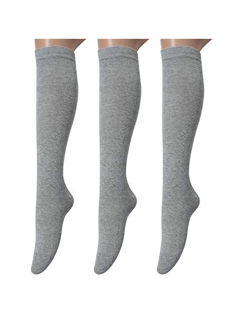 Leotruny 3 Pairs Women's Cotton Opaque Knee High Socks