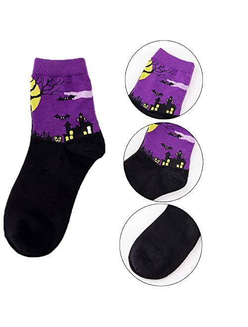 Leotruny Women's Halloween Colorful Cotton Socks 5-pack