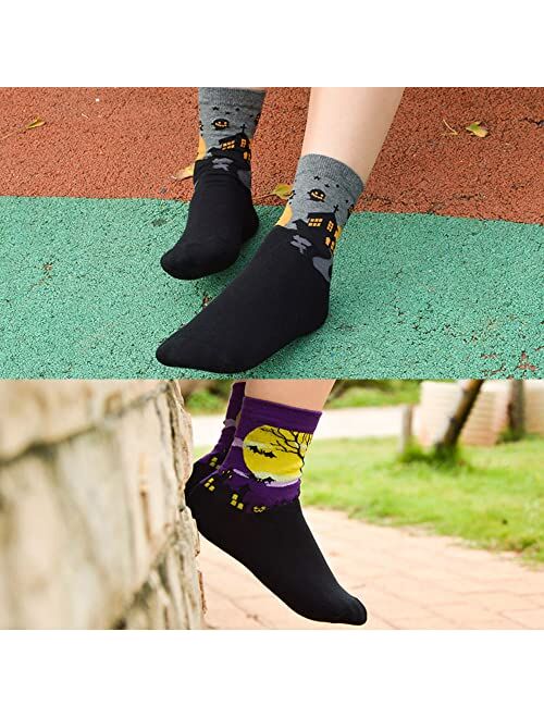 Leotruny Women's Halloween Colorful Cotton Socks 5-pack