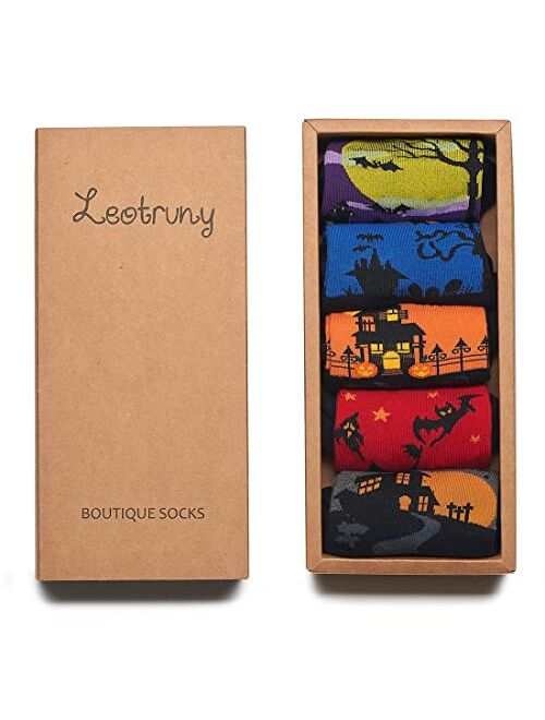 Leotruny Women's Halloween Colorful Cotton Socks 5-pack