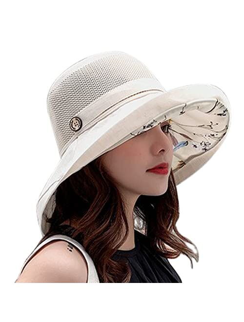 Leotruny Mesh Sun Hats Women Summer Beach UV Protection UPF50+ Packable Wide Brim Cap Chin Strap