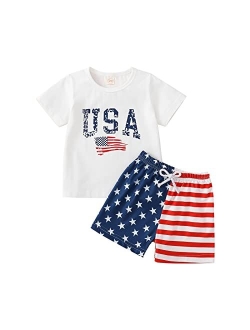 ADXSUN Toddler Boy 4th of July Outfit Short Sleeve T-shirt Top+American Flag Shorts Baby Boy Independence Day Clothes