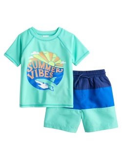 Toddler Boy Jumping Beans Graphic Rash Guard & Printed Swim Trunks Swim Set