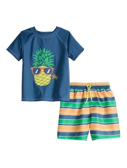 Toddler Boy Jumping Beans Graphic Rash Guard & Printed Swim Trunks Swim Set